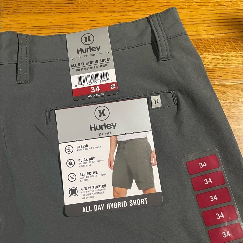 Hurley All Day Hybrid Shorts Size 34 Men's Gray NWT - Picture 10 of 10